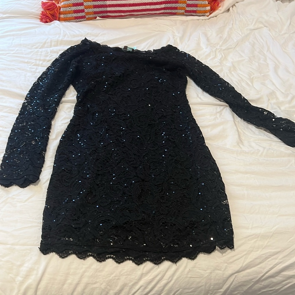 long sleeve black sequin dress